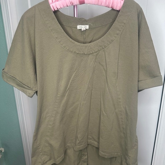 silence + noise Tops - silence + noise olive green tunic, button details, roll up sleeves, scoop Medium